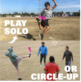 Kickit pink trainer outdoor play setup illustrates versatile gameplay