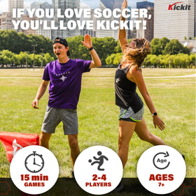 Kickit Soccer Tennis Ball in hand, designed for safe controllable kicks