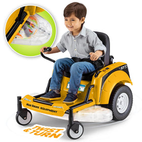 Kid Trax 12V Zero Turn Lawn Mower Green front view with realistic styling