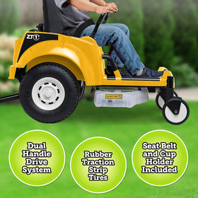 Kid Trax 12V Zero Turn Lawn Mower Yellow seat area with safety belt