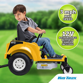 Kid Trax 12V Zero Turn Lawn Mower Yellow translucent deck enhances pretend mowing