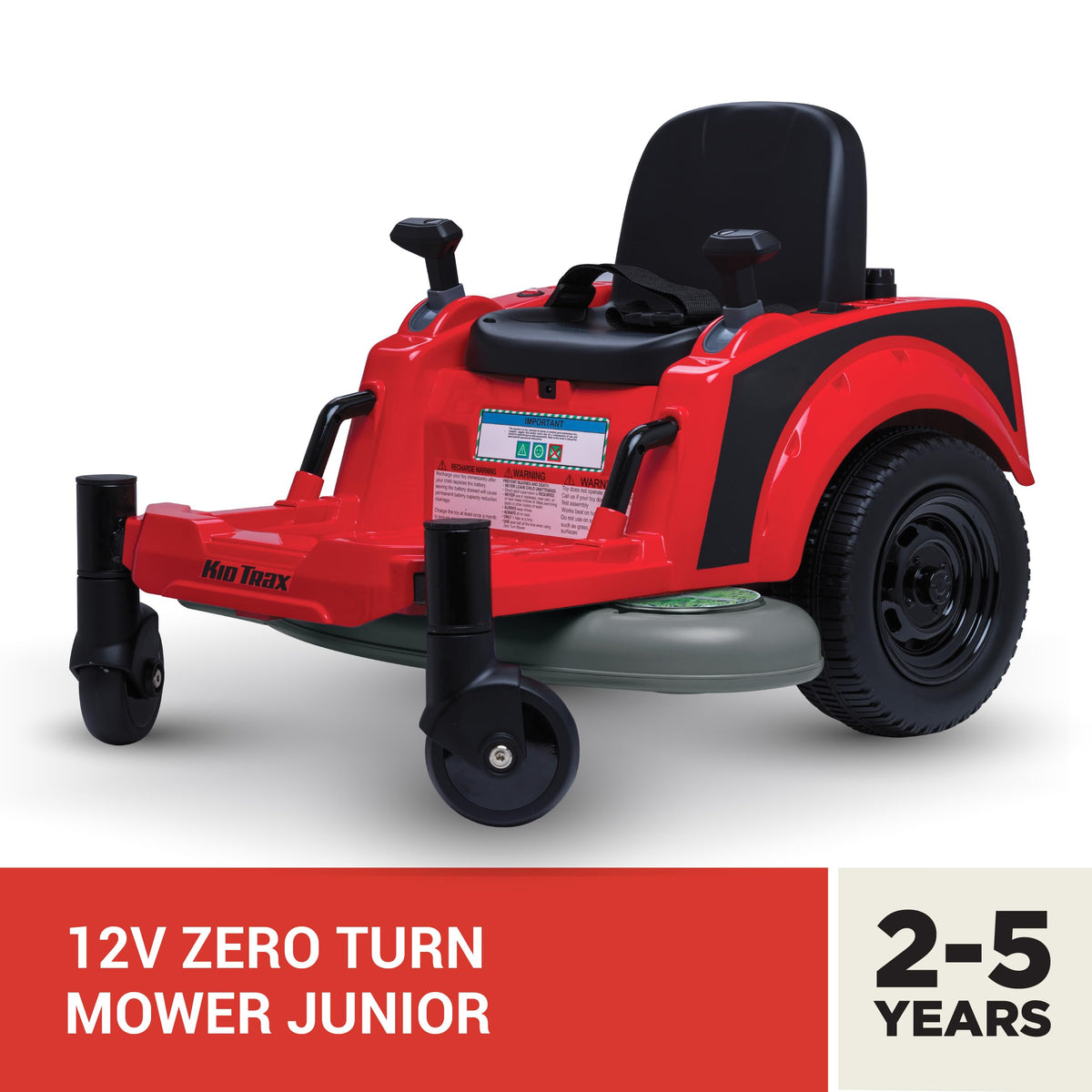 Kid Trax 12V Zero Turn Mower Jr. dual-handle controls for easy steering and confidence