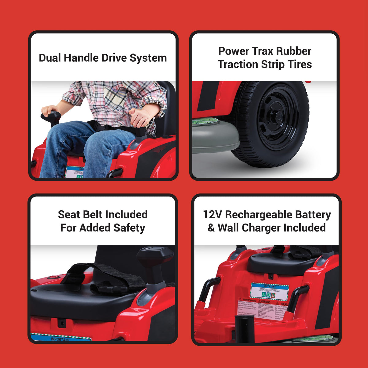 Kid Trax 12V Zero Turn Mower Jr. built-in seat belt for rider security