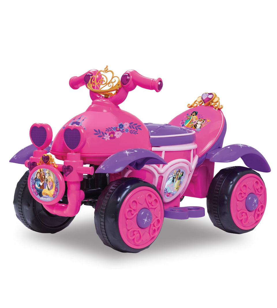 Kid Trax Disney Princess ride-on quad, front angle, ideal for toddlers' first adventures.