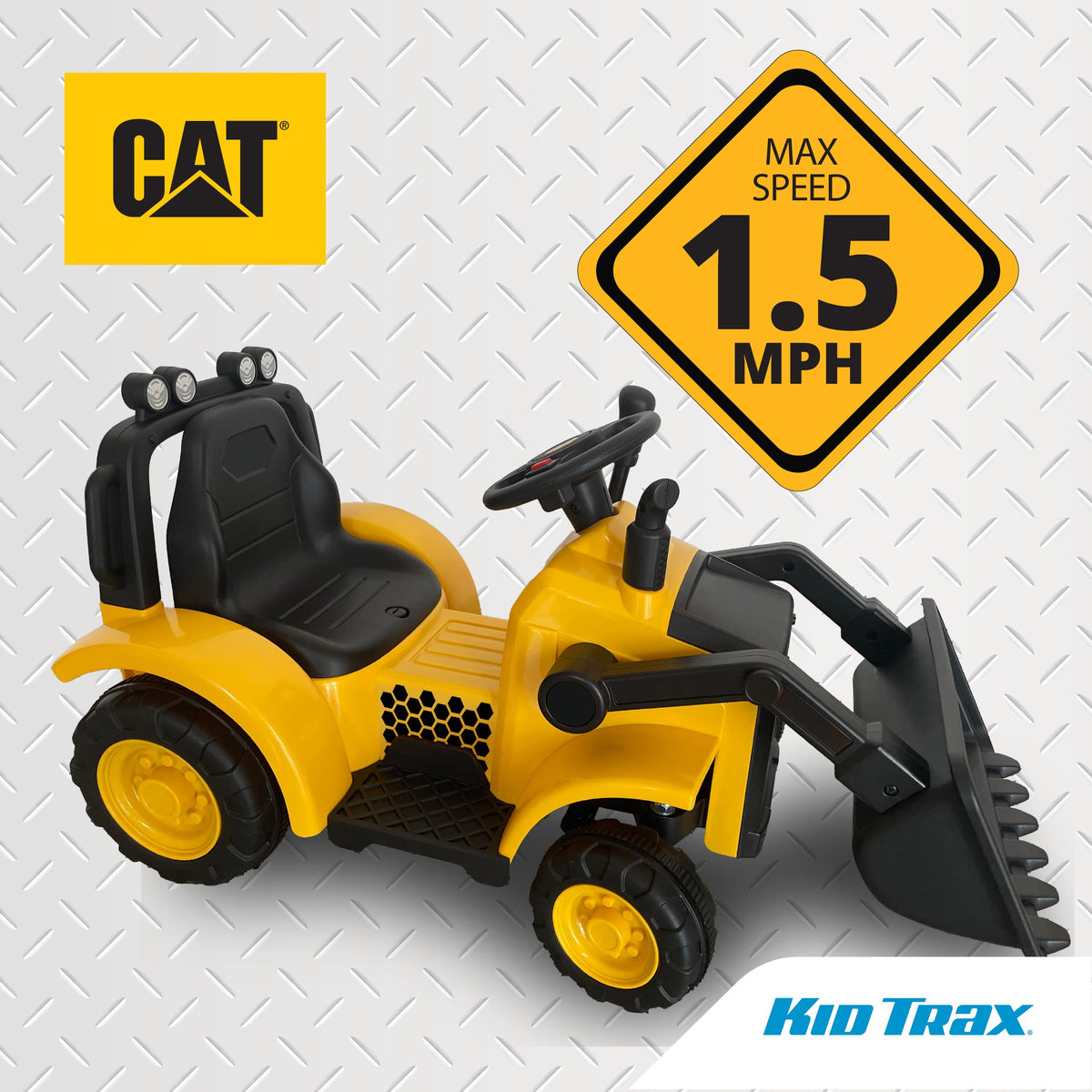Kid Trax Frontloader 6V battery and charger enable uninterrupted play.