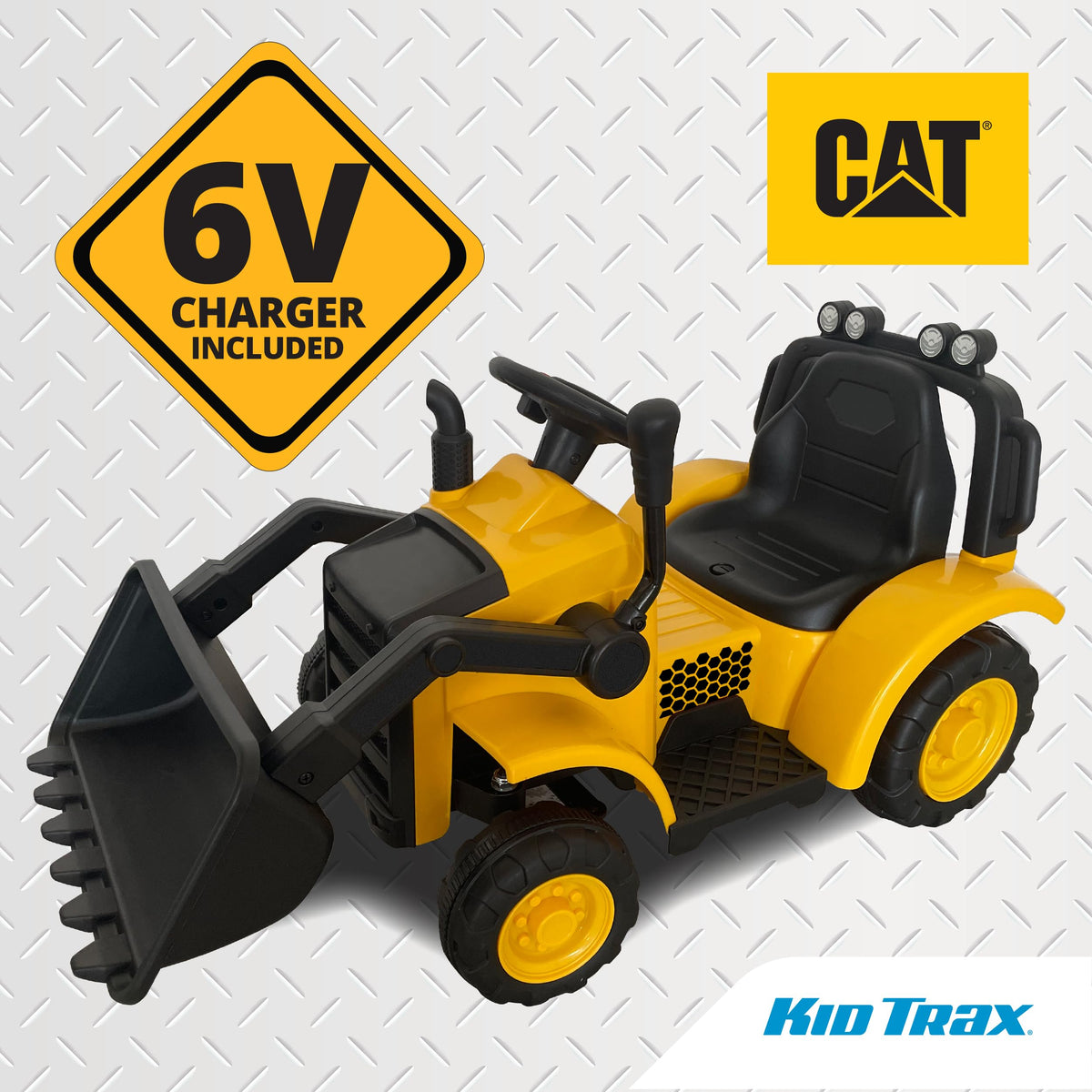 Kid Trax Frontloader compact side view suitable for sidewalks.