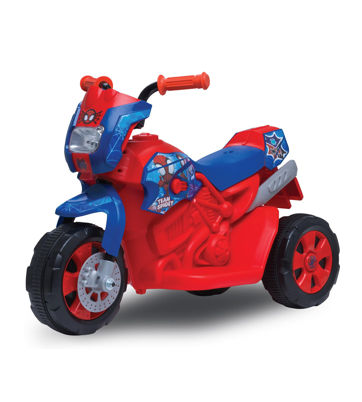 Kid Trax Marvel Spiderman toddler trike front view showing stable design for beginners