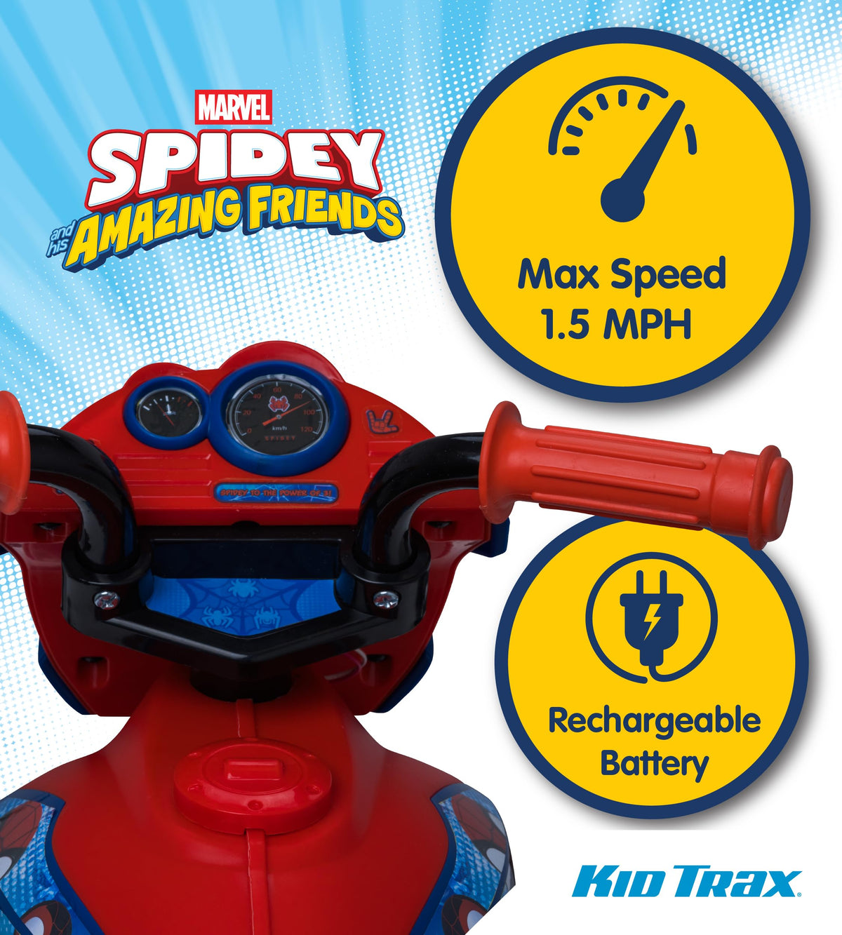Kid Trax Marvel Spiderman trike in use during backyard play
