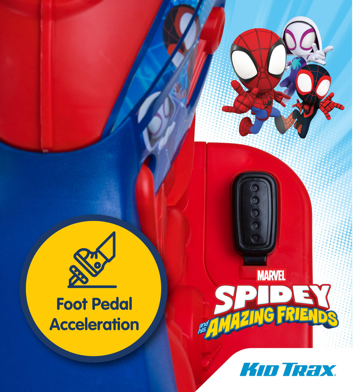 Kid Trax Marvel Spiderman trike packaging with all components inside