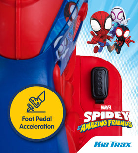 Kid Trax Marvel Spiderman trike packaging with all components inside