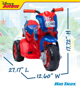 Kid Trax Marvel Spiderman trike side view highlighting easy entry and cruising