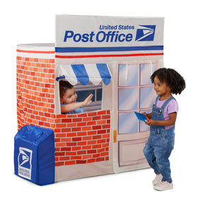 Kid Trax Post Office Tent, front door open, inviting imaginative play.