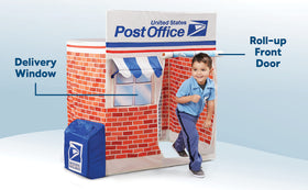 Kid Trax Post Office Tent, mail dropoff slot for pretend letters.