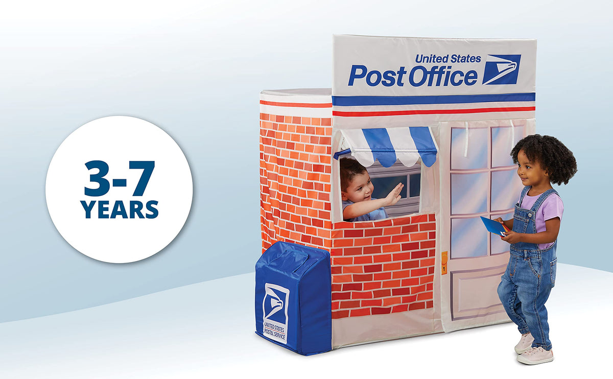 Kid Trax Post Office Tent, rear dock for pretend deliveries.