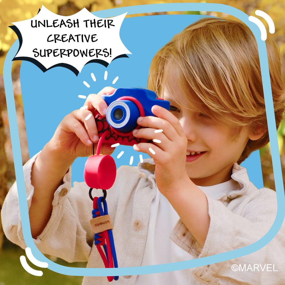 Kidamento Spider-Man camera includes 32GB SD card for immediate shooting.