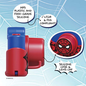 Kidamento Spider-Man camera with dual lenses for selfies and landscapes in vivid color.