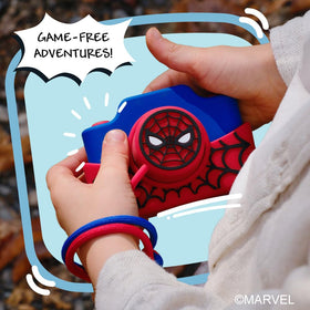 Kidamento Spider-Man camera with lens cap protecting the lens during playtime.