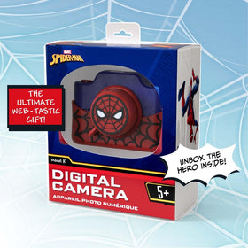 Kidamento Spider-Man camera packaging highlights Marvel licensed Spider-Man theme.