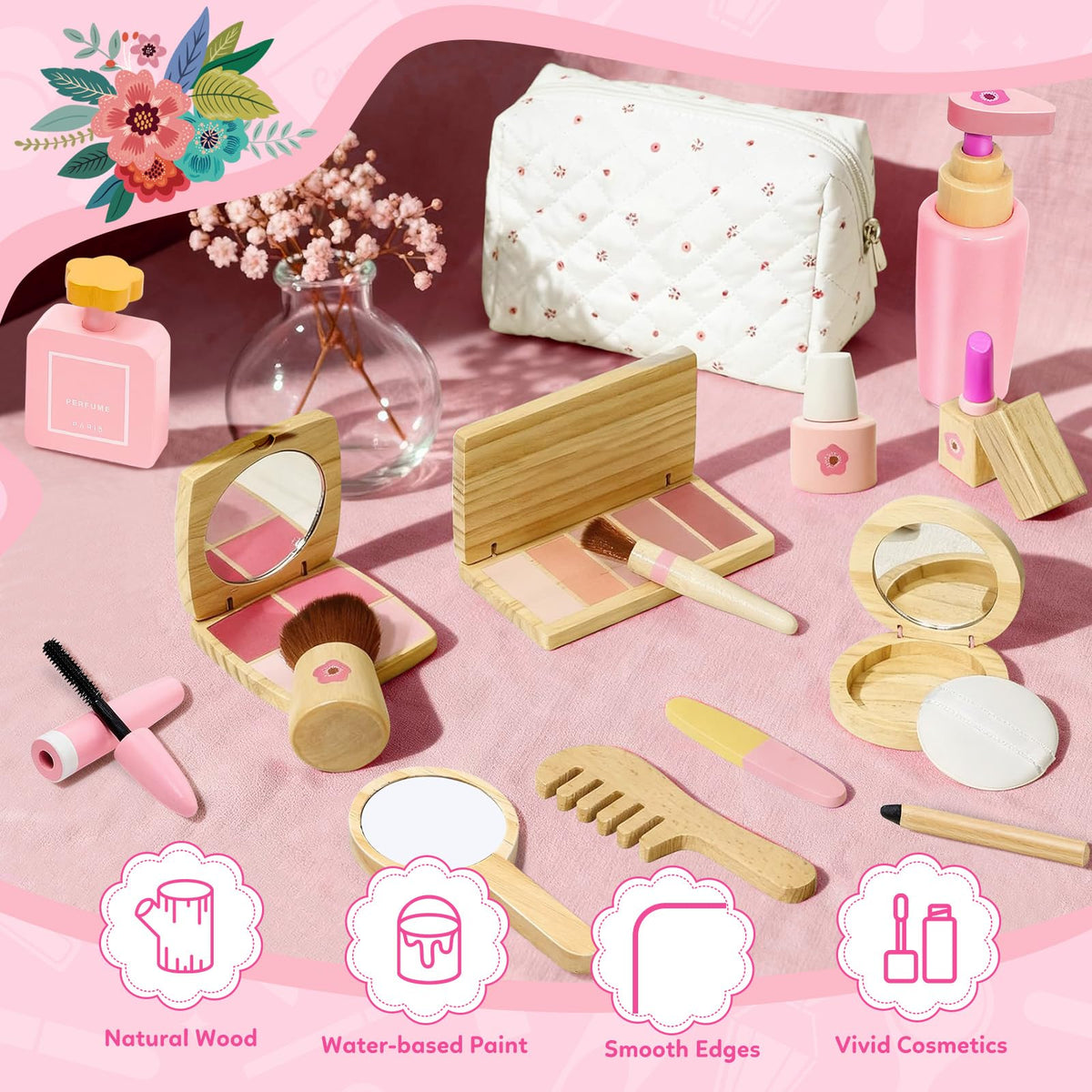 KIDBEST wooden blush compact for imaginative dress-up moments