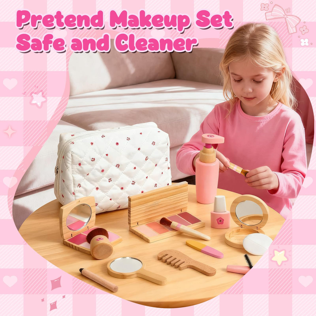 KIDBEST wooden lipstick in a safe, wooden case for pretend makeup