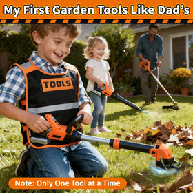 KidBloom 2in1 lawn mower with rotating head for realistic play.