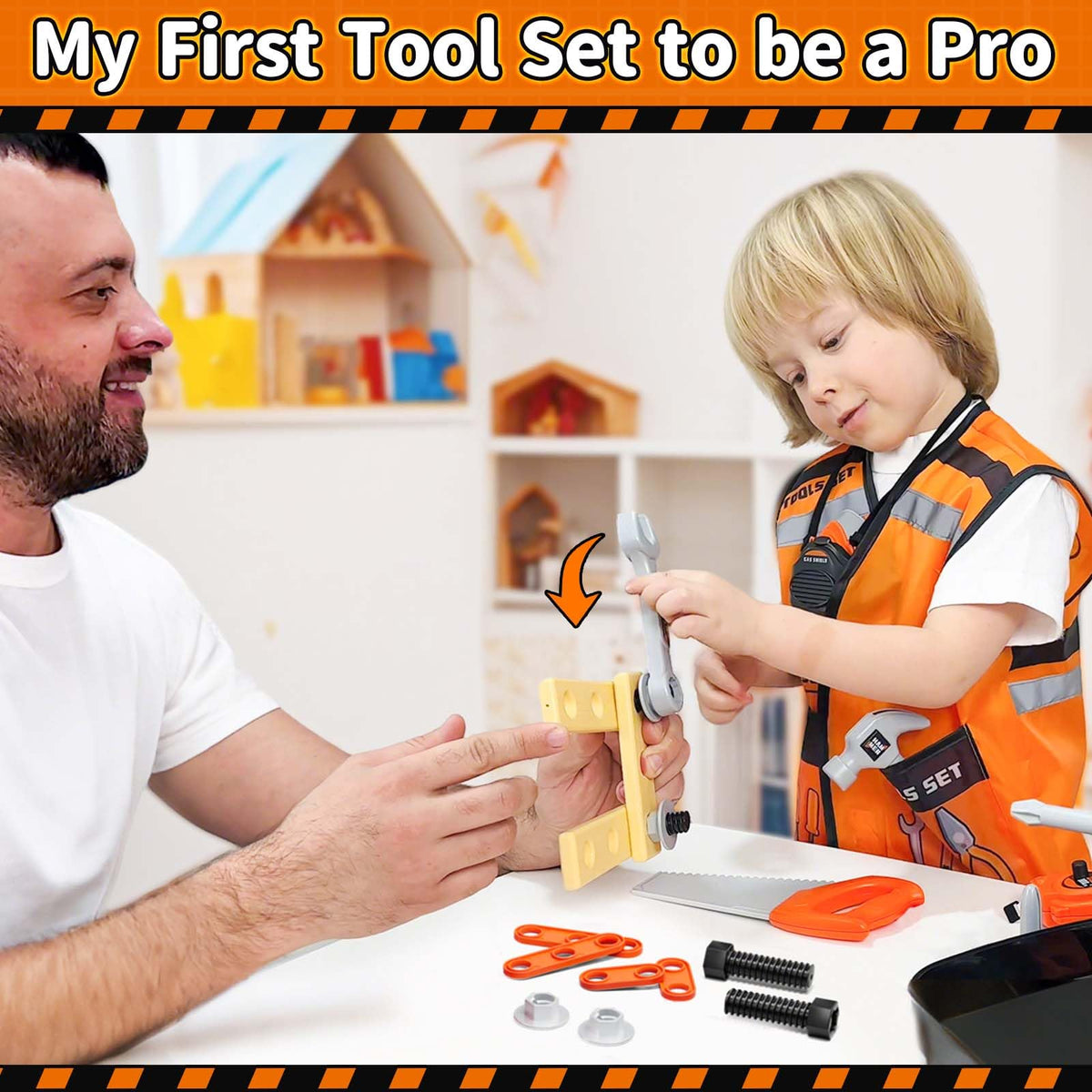 KidBloom hand tools set with saw, hammer, screwdriver for engaging tasks