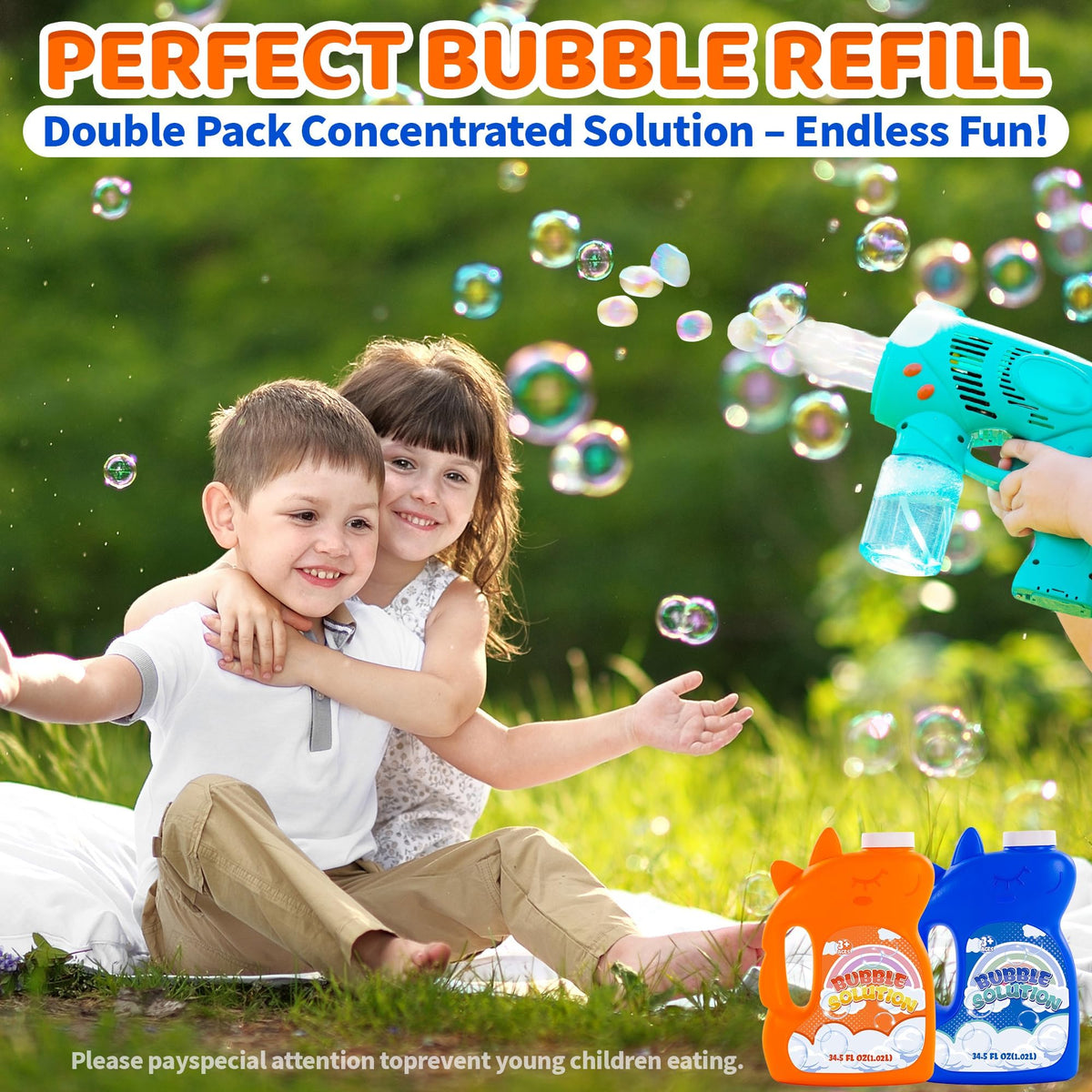 Kiddelo bubble machine with concentrate ready for effortless bubble fun