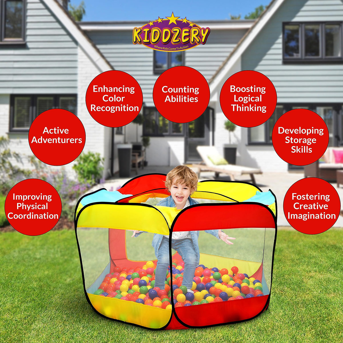 Kiddey ball pit pop-up tent supports imaginative play and interactive fun.