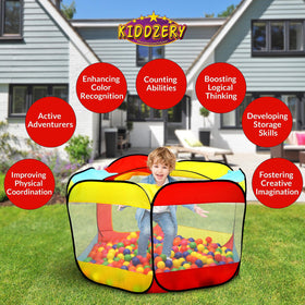 Kiddey ball pit pop-up tent supports imaginative play and interactive fun.