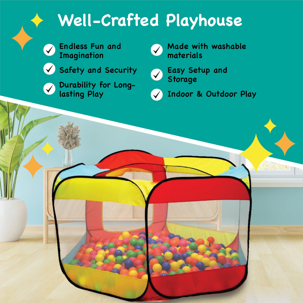 Kiddey ball pit pop-up tent holds over 200 balls for colorful setups.