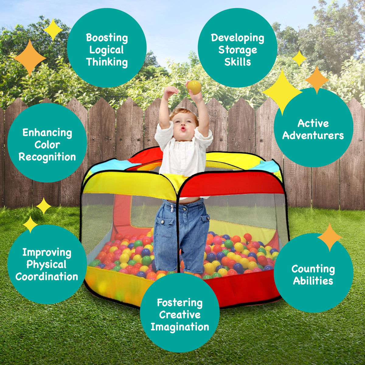 Kiddey ball pit pop-up tent includes a zippered storage bag for easy packing.