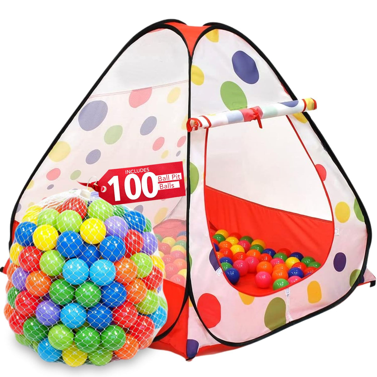 Kiddey ball pit tent setup with 100 balls.