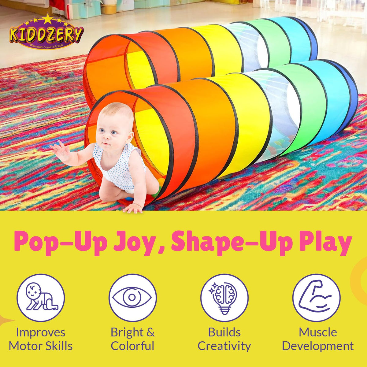 Kiddey breathable mesh tunnels ensure airflow during crawl play.