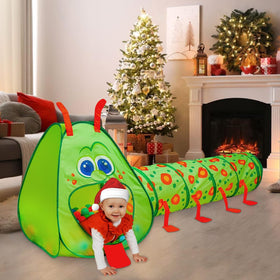 Kiddey Caterpillar play tent assembled for cozy indoor adventures