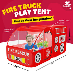 Kiddey fire truck tent unfolds quickly for easy setup and playtime.