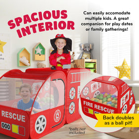 Children engage in imaginative rescue play inside the Kiddey tent.