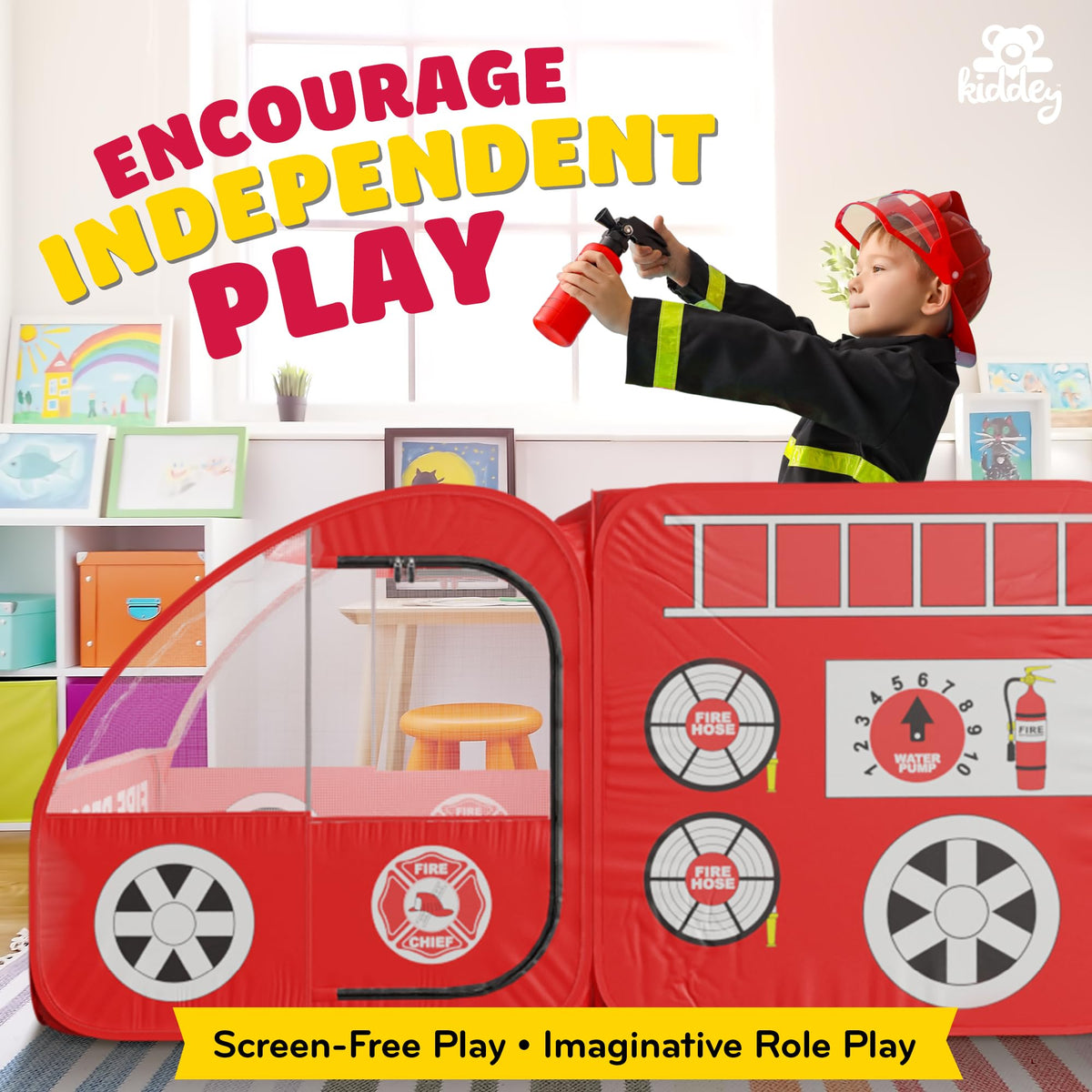 Kiddey fire truck tent is lightweight and portable for on-the-go adventures.