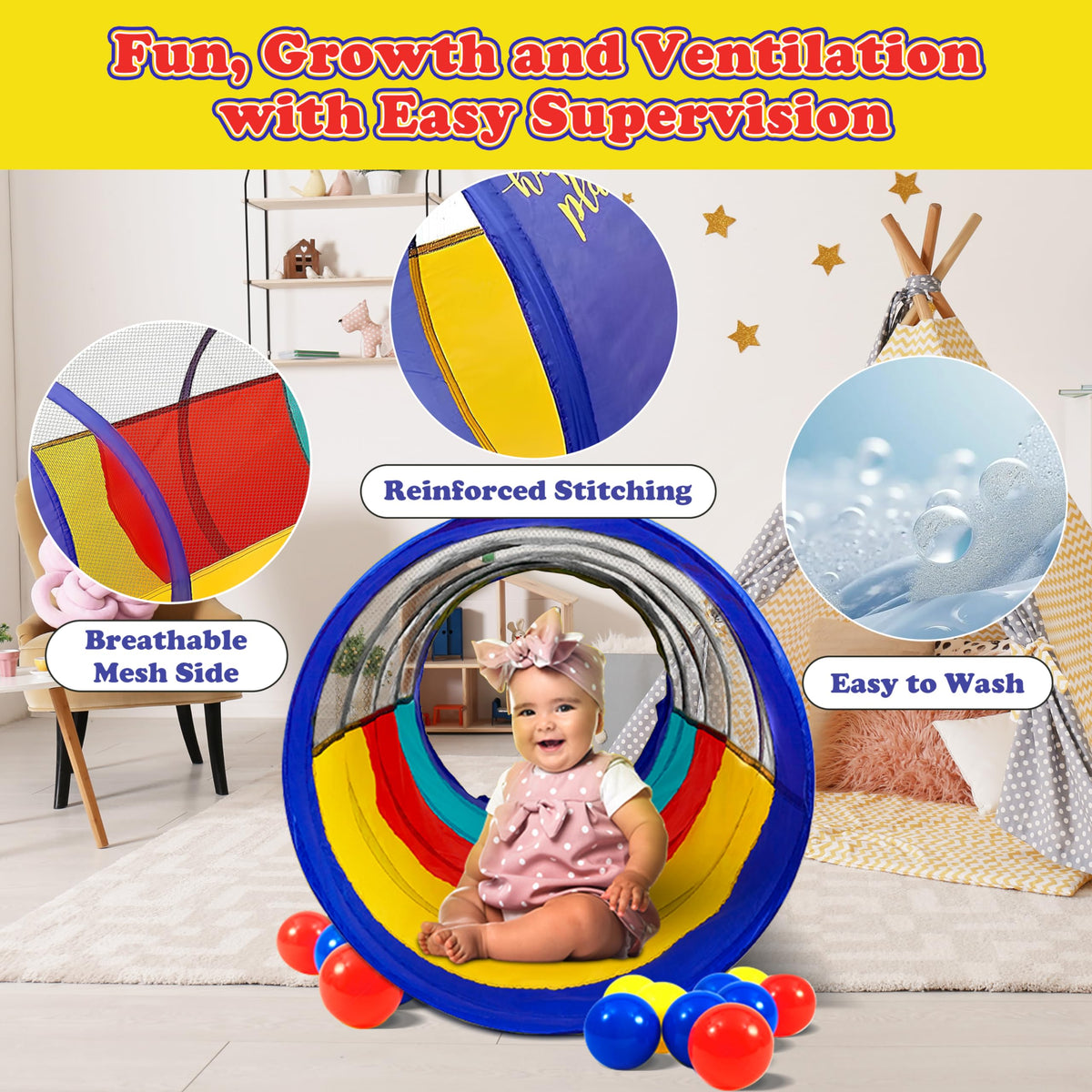Kiddey Play Tunnel fold-flat storage with zipper bag for easy transport