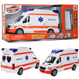 Kiddie Play friction-powered ambulance at 1:16 scale for durable fun.
