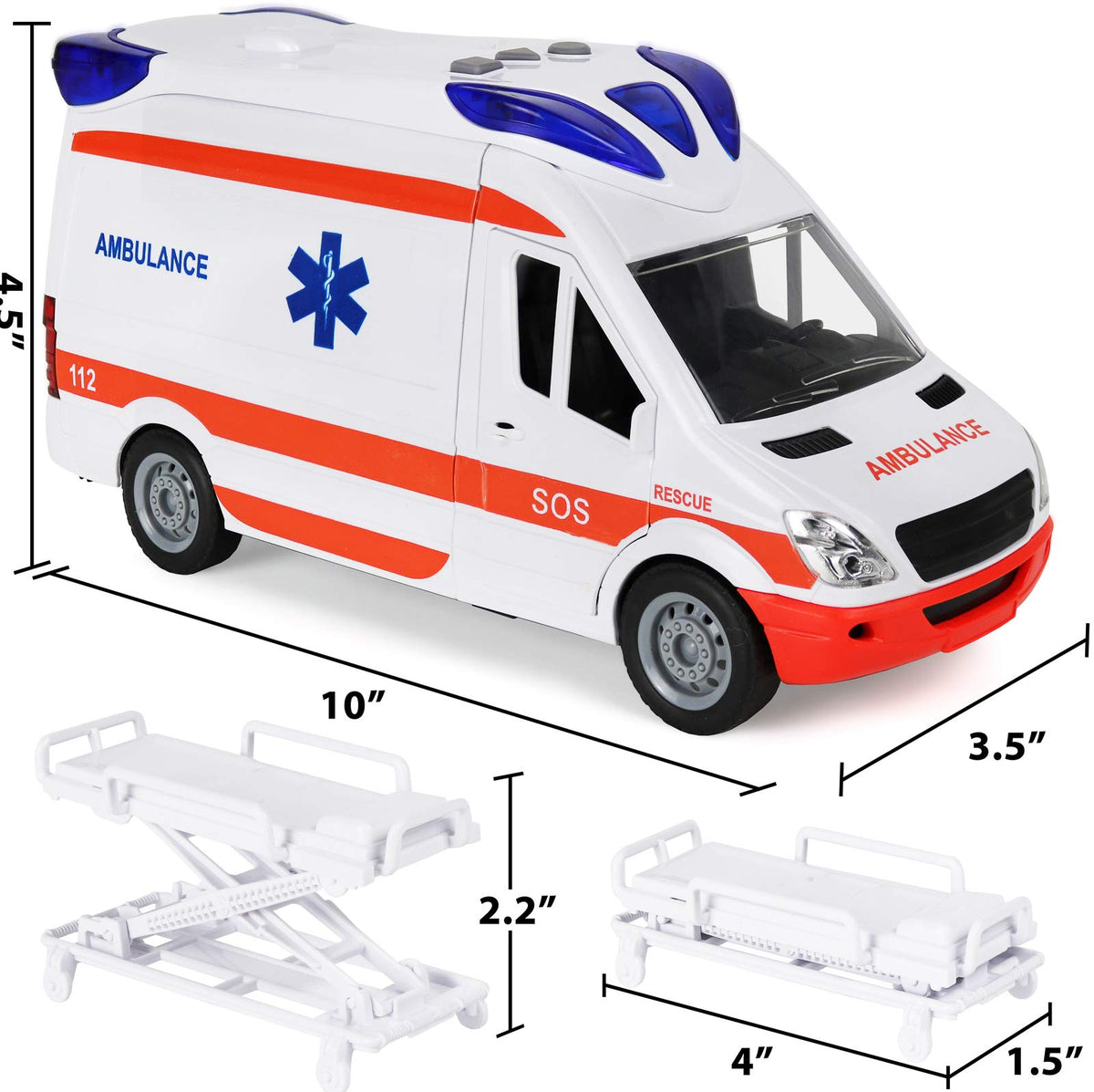 Kiddie Play ambulance lights and siren enhance pretend emergencies.