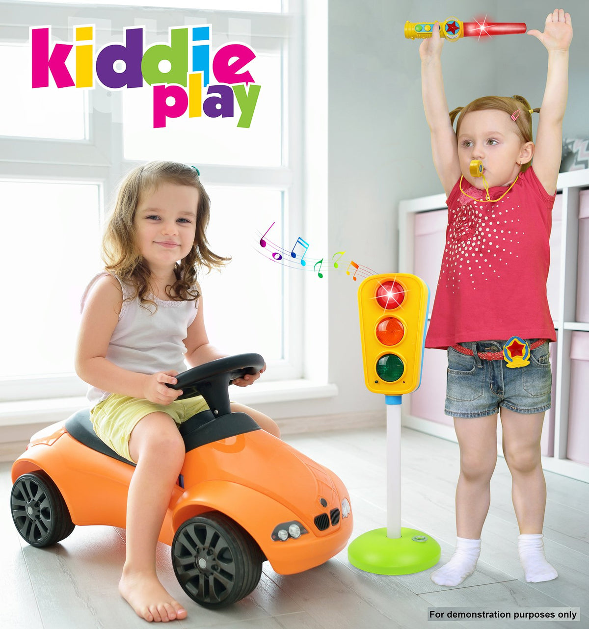 Kiddie Play traffic light toy includes wand, whistle, and badge for immersive role play.