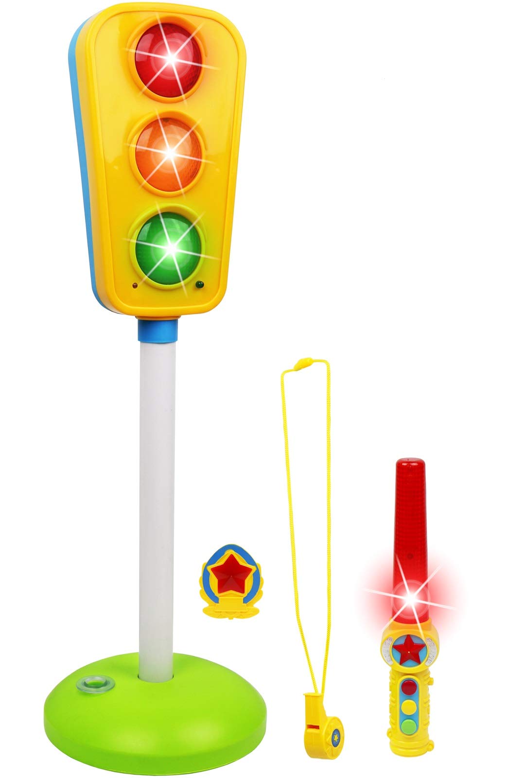 Kiddie Play traffic light toy front view with illuminated signals for interactive street play.