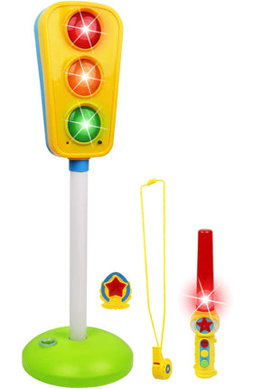 Kiddie Play traffic light toy front view with illuminated signals for interactive street play.
