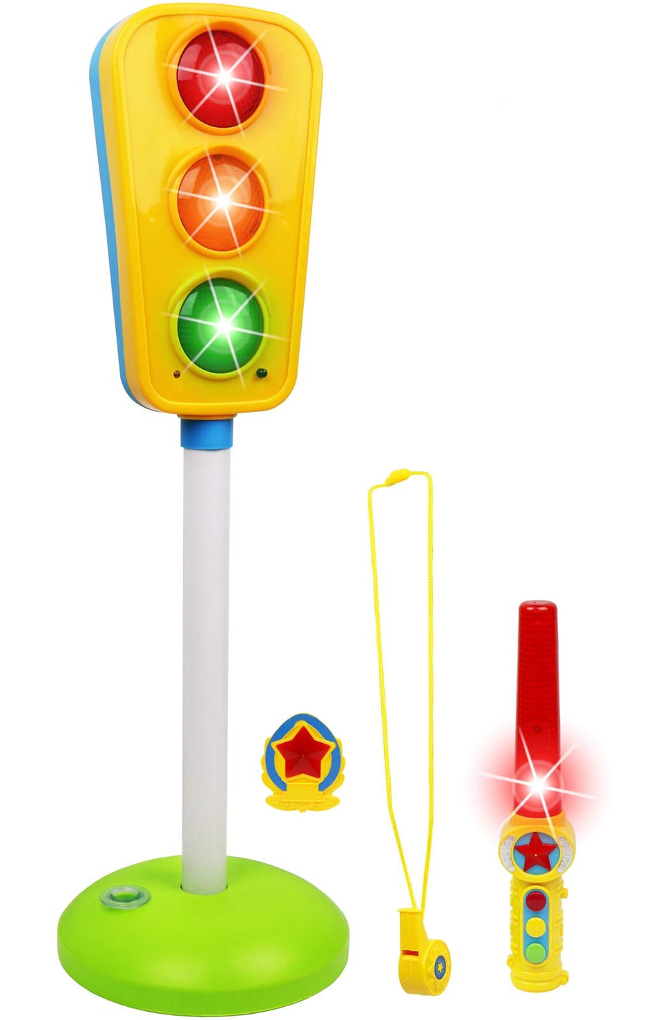 Kiddie Play traffic light toy front view with illuminated signals for interactive street play.