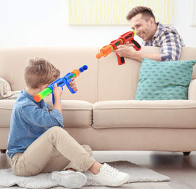 Kiddie Play two-gun set in orange and blue for friendly two-player battles