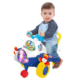 Kiddieland Disney Donald Duck plane parent handle supports guided indoor play.