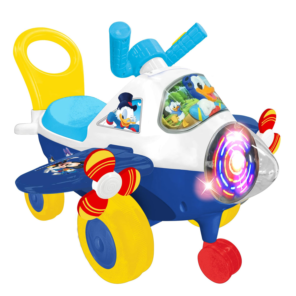 Kiddieland Disney Donald Duck plane steering wheel demonstrates cause and effect.