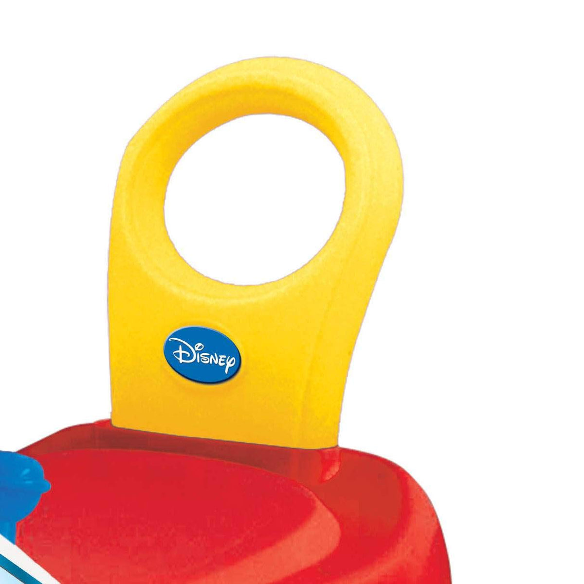 Kiddieland Disney Mickey Mouse Fire Truck Ride-On back view highlights safety-fit design.
