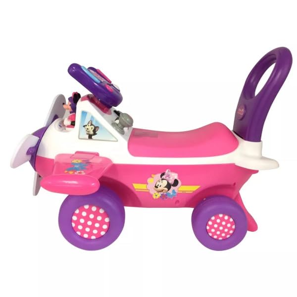 Kiddieland Minnie ride-on plane features a playful horn for interactive driving.