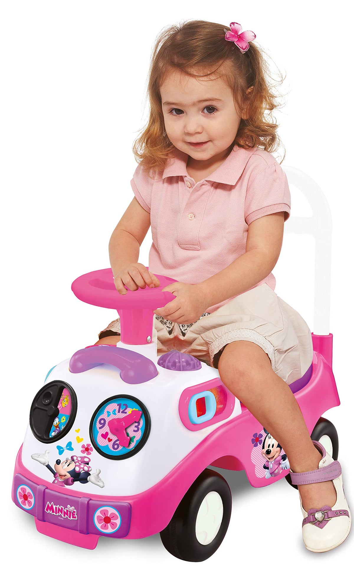 Educational clock feature supports time-telling exploration during playtime.